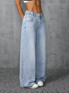 For Women’s Summer Casual Jeans High-Waist Wide Leg Pants High Stretch Breathable Denim Loose Fit Commuter