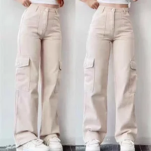 Foreign Trade Real Shot Women’s Breathable Casual Denim Jeans Korean Version High Waist Wide Leg Mop Overalls Stall Live Factory