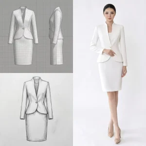 Formal Women’s White Pencil Skirt Suit Set Stand Collar One Button Peplum Blazer Polyester Rayon Regular Fit