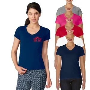 Free Design 150GSM Cotton Company Party V Neck T Shirts Women
