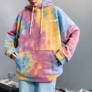 Free Sample Oversized Tie dye Women’s Hoodies Velvet Female Hooded Casual Sweatshirt Ladies Pullovers Korean Style Clothes
