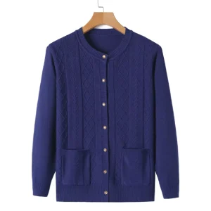 Free Size Long Sleeved Cardigan Sweater Knitting Sweater Round Tie Pocket Sweater Women’s Top