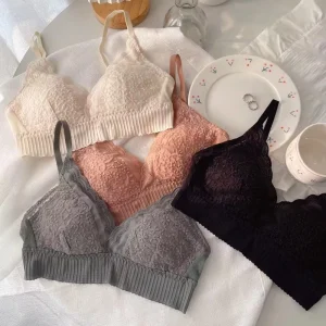 French Cream Ice Cream Lace Triangle 3 4 Cup Underwear Women’s Thin Push up Wire Free Floral Gothic Anti walking Light Display