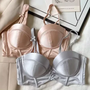 French Retro Style Removable Shoulder Strap Satin Underwear Skin Friendly Push up Anti Sagging Women’s Bra