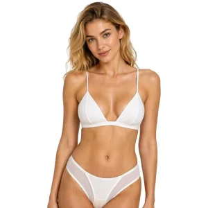 French Satin Triangle Cup Underwear Set Women’s Front Buckle Thin Straps Ultra-thin Comfortable Sexy Bra Wire-Free Seamless ODM