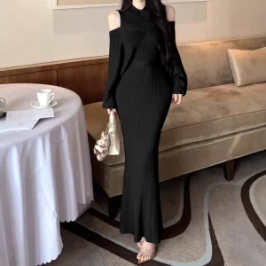 French Style Gentle Pure Desire Fashion Suit Women’s Autumn New Slim fit Long Solid Woven Dress Two piece Set