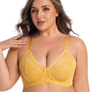 French Style Sexy Lace Bra Women’s Large Size Ultra-thin Mesh Solid Wire-Free Breathable Underwear Europe America