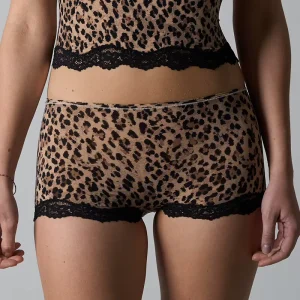 French Style Underwear Lace Trimmed Cotton Boxers Women’s Printed Sexy Leopard High Waist Comfortable Breathable Nylon