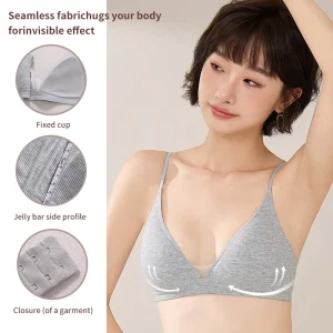 French Triangle Bra Seamless Wireless Ribbed Sheer Fabric Fixed Cup Women’s Lingerie