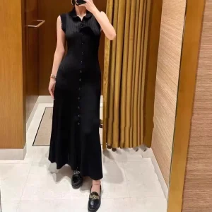 French Women’s Clothing Elegant Bodycon Party Long Lace Sleeveless Black Knitted Dresses Casual Dress Woman