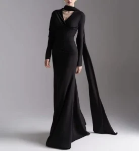 French style V neck Flowing Ribbon Floor length Casual Dress New Spring Style Sophisticated Straight Line Women’s