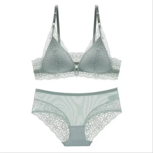Front Closure Sexy Lace Women Bra Sets 2 Pack Bra Brief Sets Women’s Lightly Lined Underwire T Shirt Bra Underwear Panties Set
