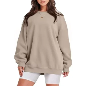 Full Cotton Drop Shoulder Oversize Crew Neck Sweatshirt for Women Spring Fall Fashion Casual Leisure Pullover Women’s Sweatshirt