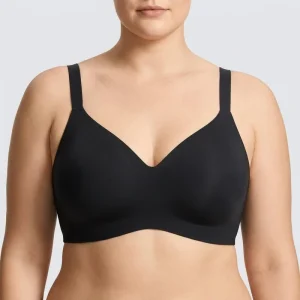 Full Coverage V Neck Stretchy Flexible Soft Skin Friendly Breathable Adjustable Strap Nylon Seamless Wireless Plus Size Bra