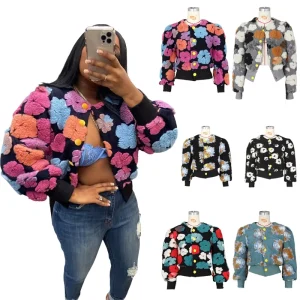 G0562 Women’s Clothes Single Breasted Short Coat Thick Winter Vintage Floral Jackets Fashion Women’s Jackets