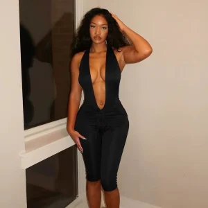 GHH12108 New Sexy Solid Color Lace up Neck Jumpsuit