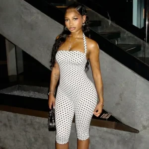 GHH12792 Spring and Summer New Fashionable Polka Dot Sleeveless Hanging Neck Slim Fit Seven Part Jumpsuit