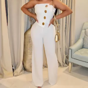 GX10838 Fashion Tube Tights Unique Big Button Design Irregular Women Jumpsuit Summer Sleeveless Tube One Piece Jumpsuit