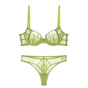 GZSMX 9296 Women’s Two Piece Bra Suit Floral Embroidery Lingerie Suit Ladies Sexy Underwear Sets