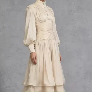 Gentle and Simple French Retro Style Pleated Ruffle Patchwork Long Dress Summer New Women’s Dress