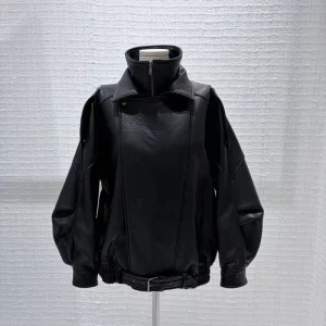 Genuine Cowhide Leather Women’s Classic Biker Jacket with Zipper Closure Windproof for Autumn Motorcycle & Outdoor Use