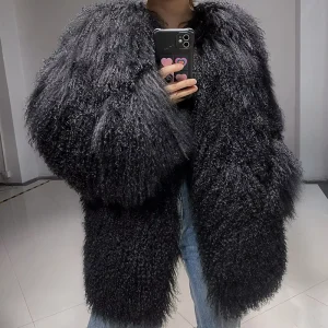 Genuine Mongolian Lamb Fur Jacket Senior Women Fur Coat Mongolian Fur Outwear