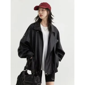 Genuine PU Leather Women’s Hip Hop Autumn New Retro Casual All-match Biker Stylish Jacket