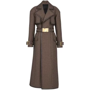 Geometric Pattern Trench Coat Women’s Long Sleeve Tailored Overcoat