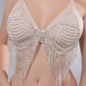 Gold Sexy Rhinestone Bikini Bra Body Halter Backless Chain Sexy Panty Body Jewelry for Women
