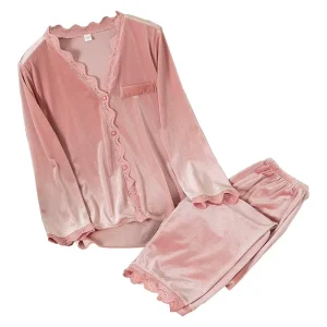 Golden Velvet Pajamas New Design Winter Long Sleeve Pajamas Beautiful Multi Colored
