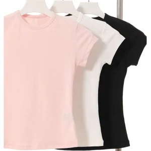 Graphic T shirts for Women Women’s Summer Cotton T Shirts Short Sleeved Round Neck Solid Color T Shirts for Women