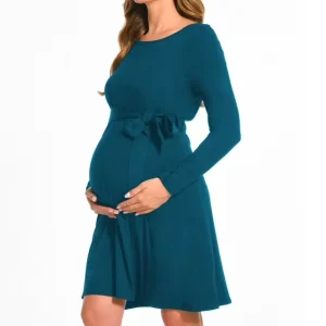 Gravida Long Sleeve Maternity Dress Comfortable Knee Length Pregnant Women’s Wear Adjustable Belt
