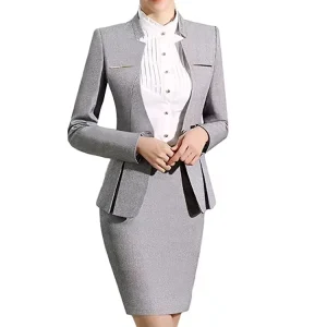 Grey Plus Size Women’s Blazers Casual & Office Lady Style Double Breasted Coats Slim Design