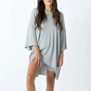 Grey Women’s Loungewear Set Custom Two Piece Leisure Summer Pajamas Oversized Shirt Bike Shorts Loungewear Vendors