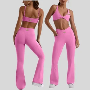 Gym Fashion Sexy Sportwear Sets Twist Knot Bra v Shape Slim Fit Flared Pocket Pants Outdoor Jogging Training Fitness Tracksuits