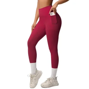 Gym Fitness Athletic Yoga Leggings With Side Pockets Women Workout Compression Tights Sports High Impact Tummy Control Pants