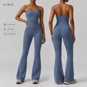 Gym Fitness Sets Sports Body Tight One Piece Jumpsuits Tummy Control Yoga Wear Women Wide Leg Yoga Flare Pants Four Way Stretch