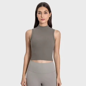 Gym Fitness Yoga Clothes Women Crop Tops Tank Top Sport Wear Women’s T-Shirts High Neck New Design Tank Tops for Women
