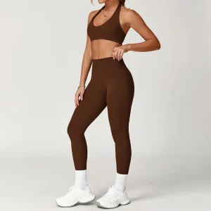 Halter Neck Top Active Brown Non Seamless Activewear Women’s Workout Clothing for Woman Set and Shape Wear