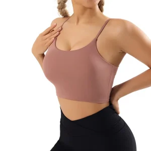 Hangzhou Women’s Spring Summer New Arrival High Support Solid Color Seamed Sports Bra Thin Straps Smooth Nude Feel Spandex Nylon