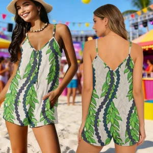 Hawaii Print on Demand Women’s Rompers Hawaii Lei Customization Loose-fitting Suspender Jumpsuit with Double Pockets
