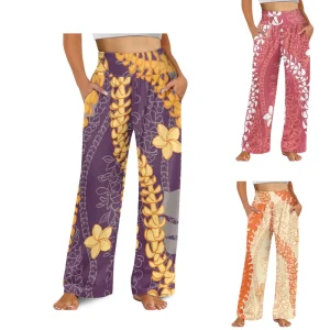Hawaiian Printed Aloha Women’s Pants Pua Hibiscus O Honolulu Puakenikeni Design Casual Wide Leg Sweatpants Custom Logo