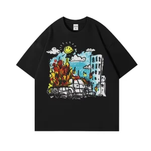 Heavyweight Digital Direct Spray Printed Pure Cotton Breathable Men’s Women’s Couple Casual O-Neck T-shirt