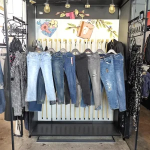 High-Collar Blue Women’s Summer Clean Casual Jeans Second Hand Top Condition in Bales for Adults