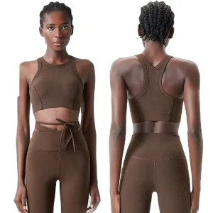 High Collar Willow Leaf Fan Round Oxygen Cup Sports Bra Women’s Long Yoga Fitness Tank Top Running Bra