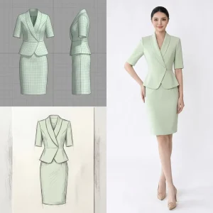 High-Grade Mint Green Formal Women’s Summer Thin Professional Work Dress Suit Set Straight Knee Length Regular Fit Polyester