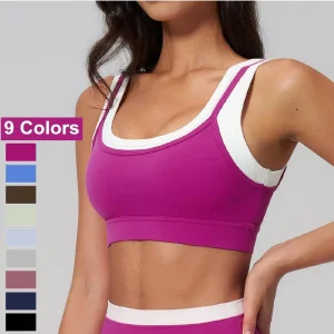High Impact Sports Bra Color Blocking Running Top Custom Logo Sportswear Gym Fitness Wear U Neck Yoga Bra Sports Bra for Women
