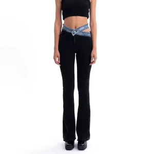 High Quality Boot Cut Fit Women’s Wide Leg Jeans Patchwork Bell Bottom High Waist Women Flare Jeans OEM