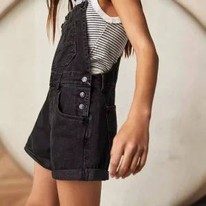 High Quality Casual Breathable Quick Dry Women’s Denim Overall Shorts Romper Summer Outfits Stonewashed Colorful Cuffed Jean