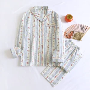 High Quality Cotton Winter Pajamas Women Long Sleeve Trousers Printing Home Wear Casual Sleepwear Suit